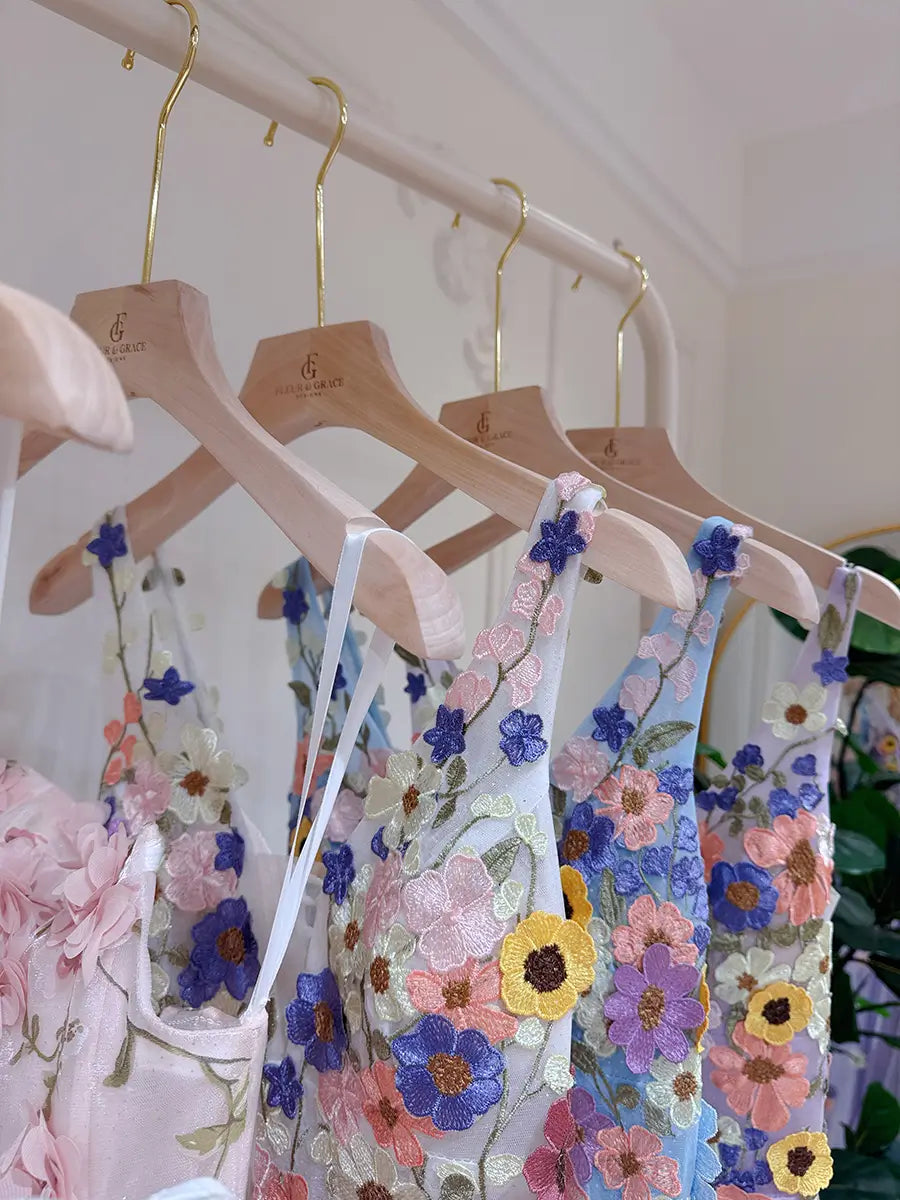 Lara Gowns: Floral Wedding Dresses in Blue, Lavender & White – Now Available in Custom Colors