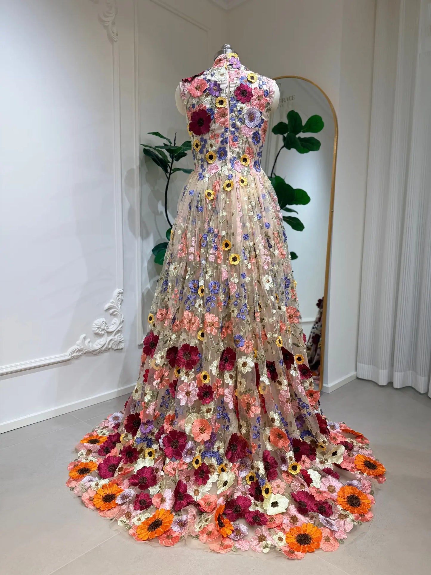 Celeste - High Neck Floral Embroidered Wedding Dress