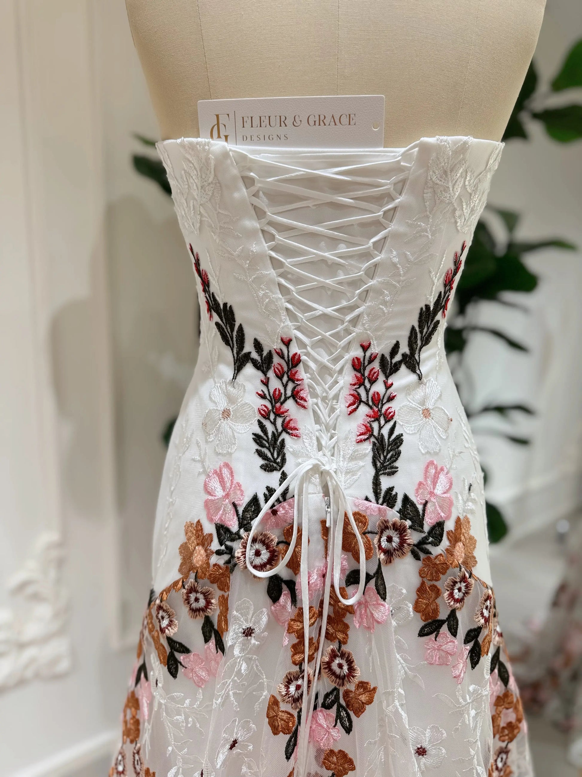 Kora – Colorful Floral Boho Wedding Dress with Removable Cape Sleeves & Corset Back,Whimsical Wedding Dresses, Bohemian Wedding Dresses,