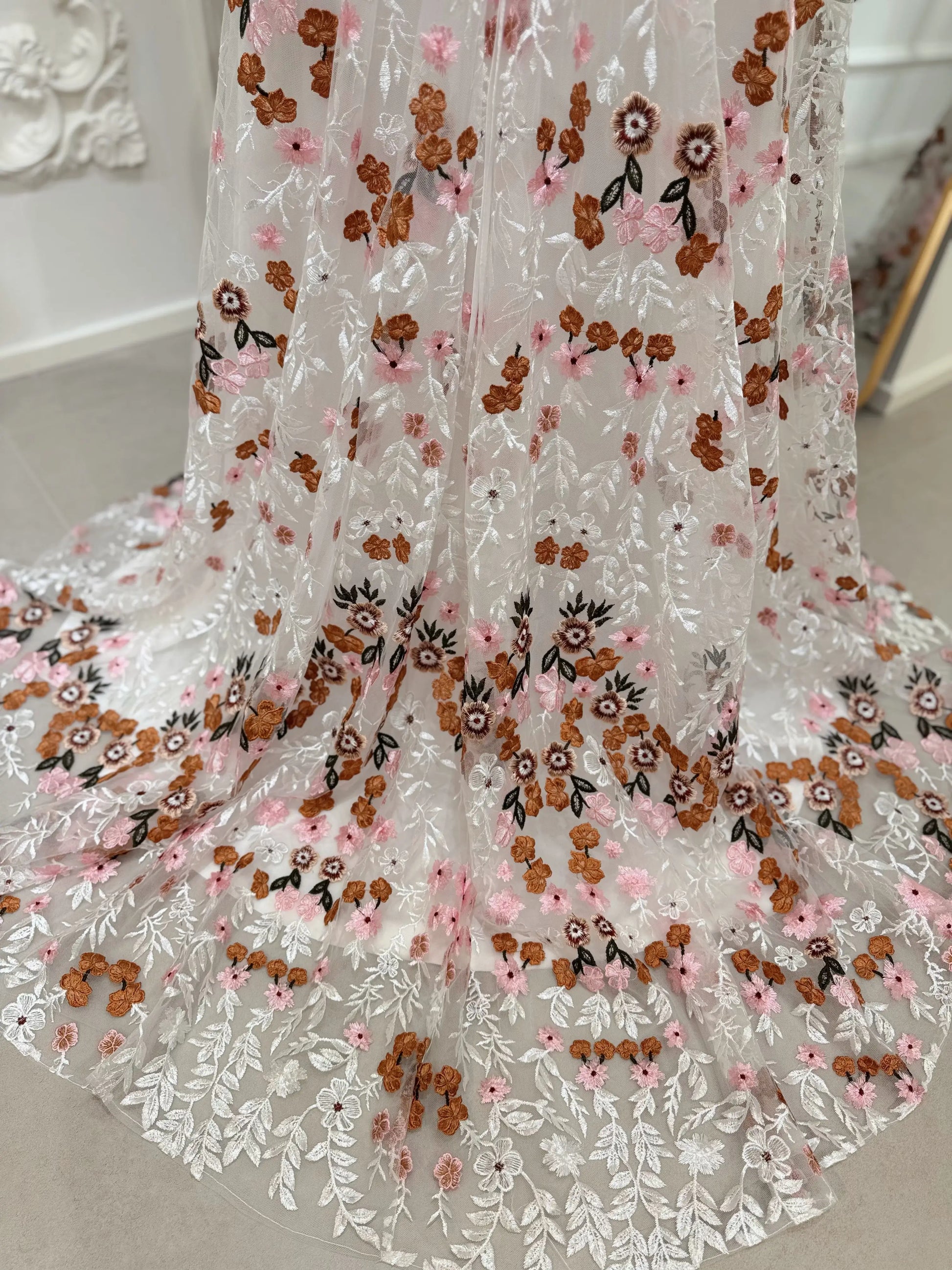 Kora – Colorful Floral Boho Wedding Dress with Removable Cape Sleeves & Corset Back,Whimsical Wedding Dresses, Bohemian Wedding Dresses,