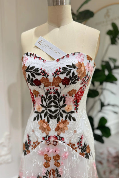 Kora – Colorful Floral Boho Wedding Dress with Removable Cape Sleeves & Corset Back,Whimsical Wedding Dresses, Bohemian Wedding Dresses,