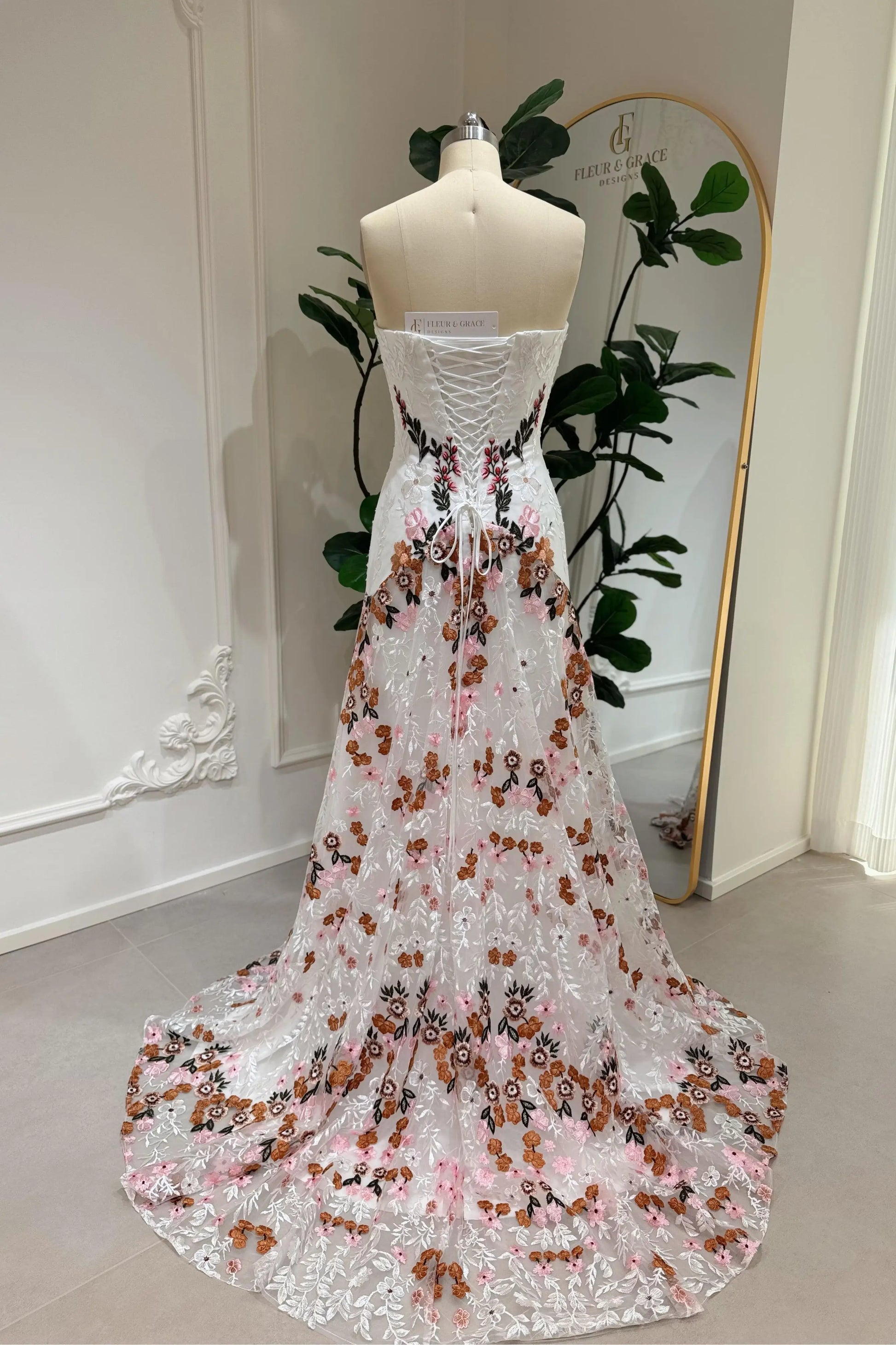 Kora – Colorful floral lace boho wedding dress with cape sleeves & Corset Back,Whimsical Wedding Dresses, Bohemian Wedding Dresses,