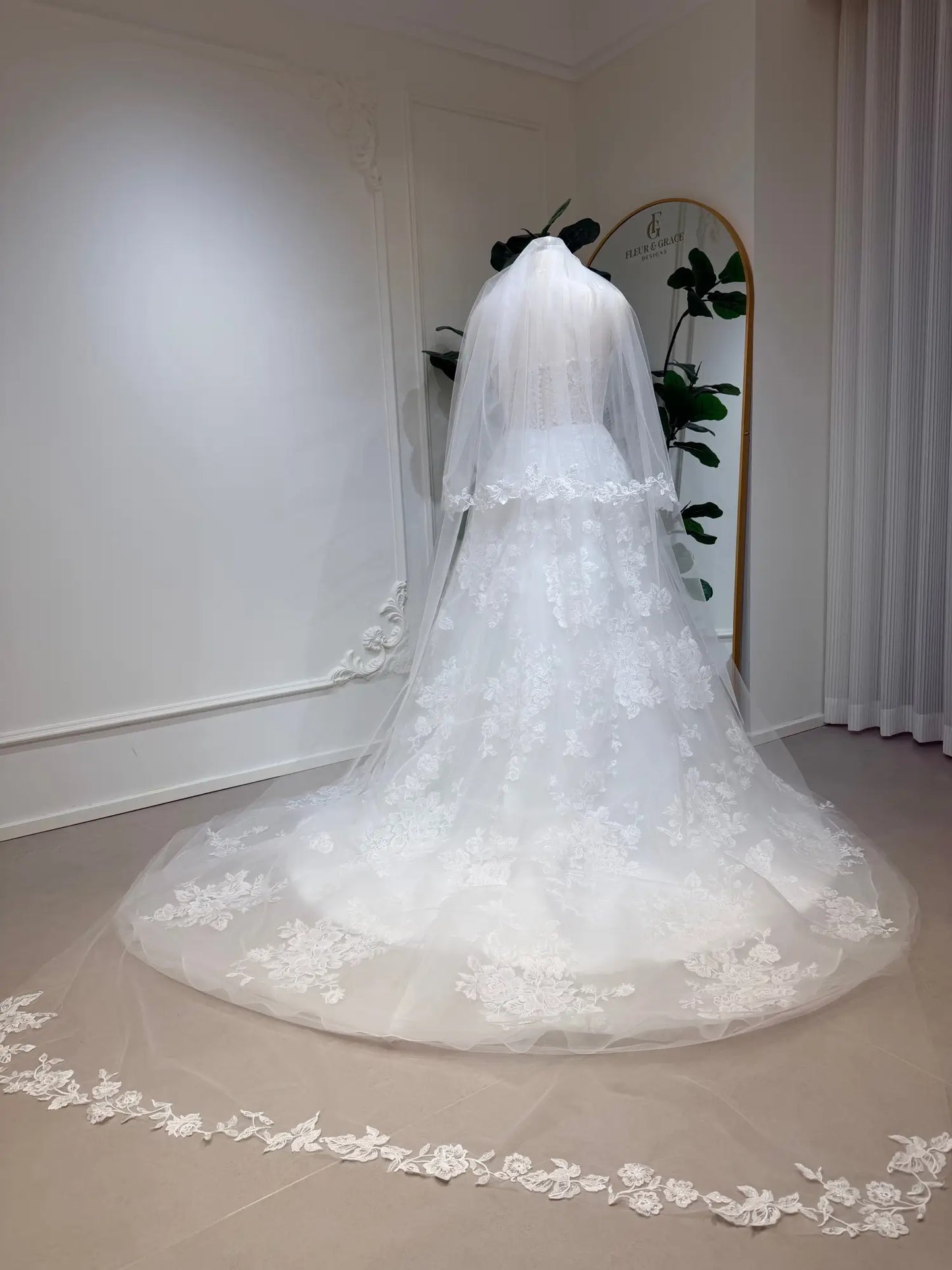 Lacie Veil - Cathedral Wedding Veil with Floral Lace Edge