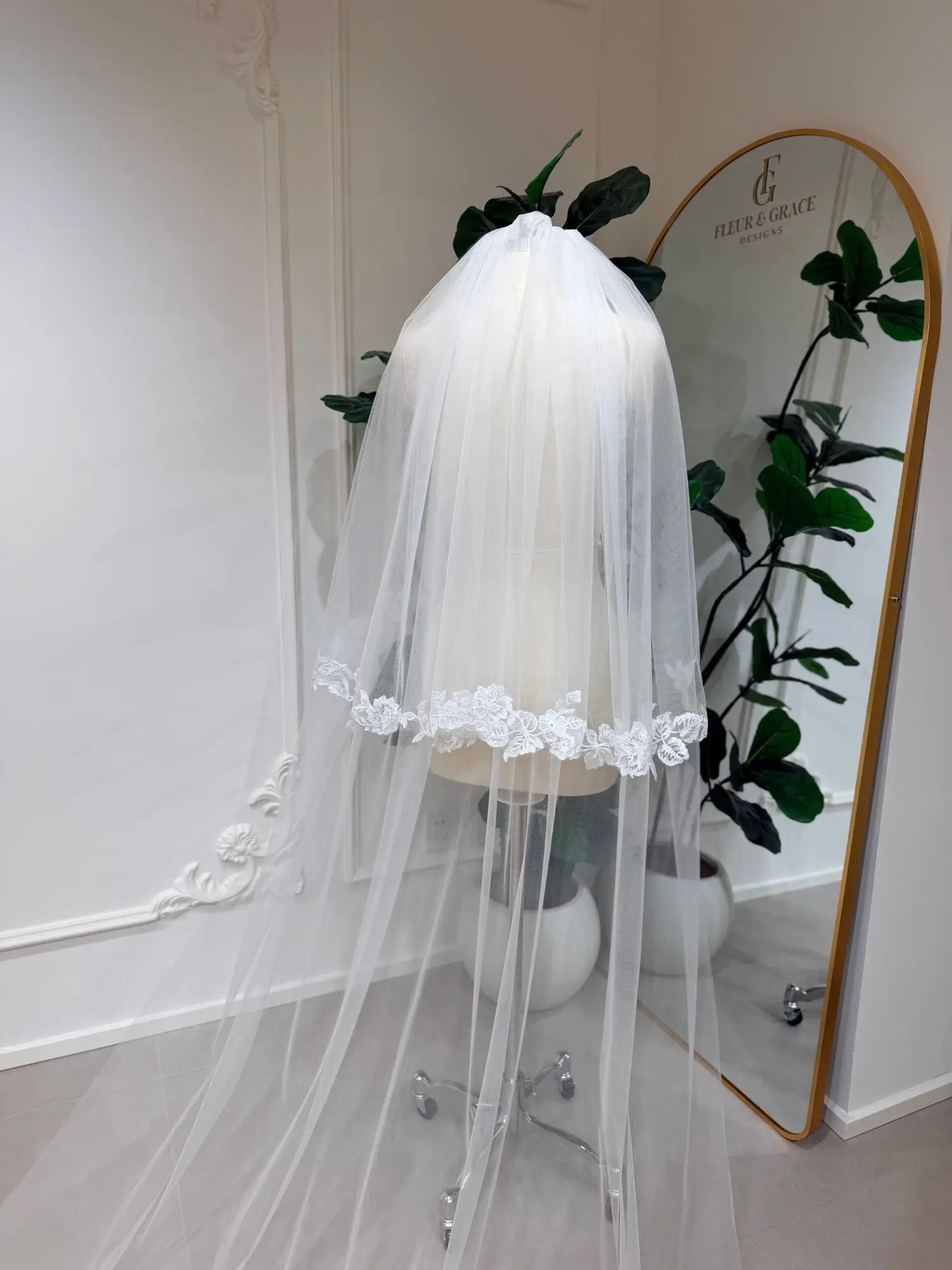 Lacie Veil - Cathedral Wedding Veil with Floral Lace Edge