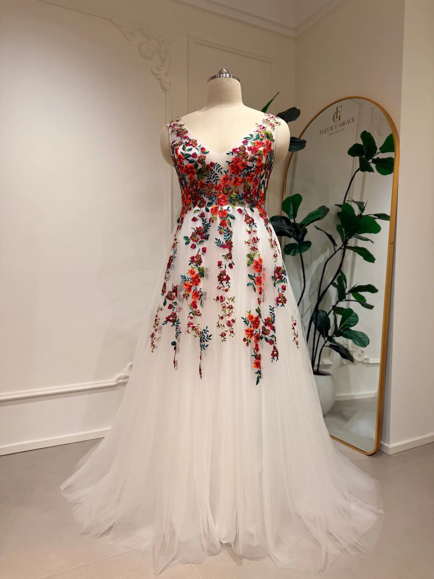 Monica - Colored Floral Embroidered Wedding Dresses