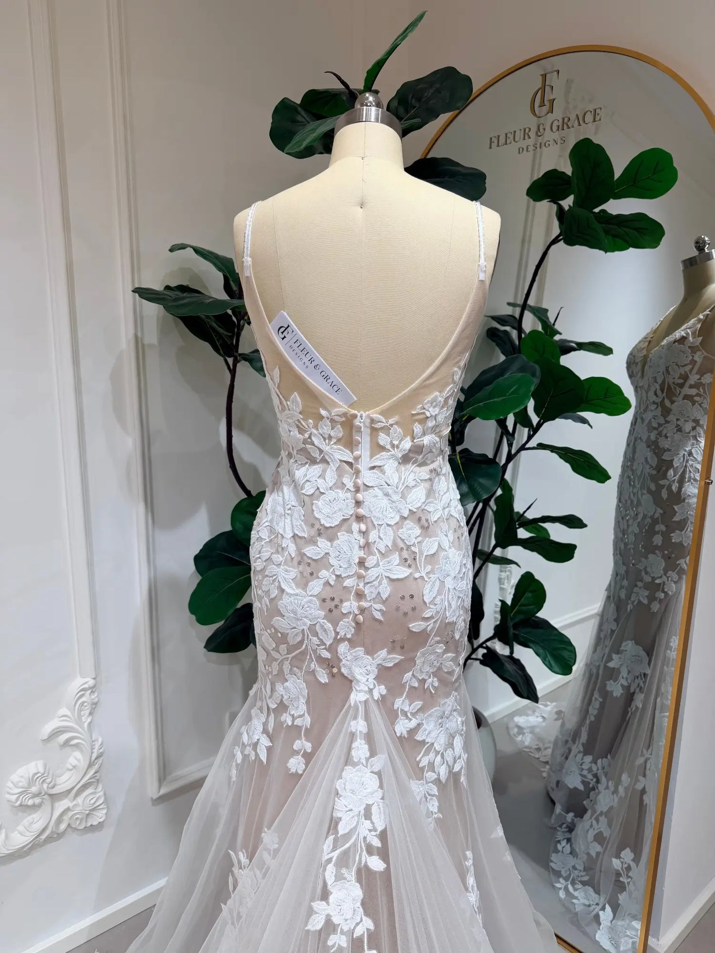 Nola - Mermaid Lace Wedding Dress with Nude Lining & Optional Detachable Cape