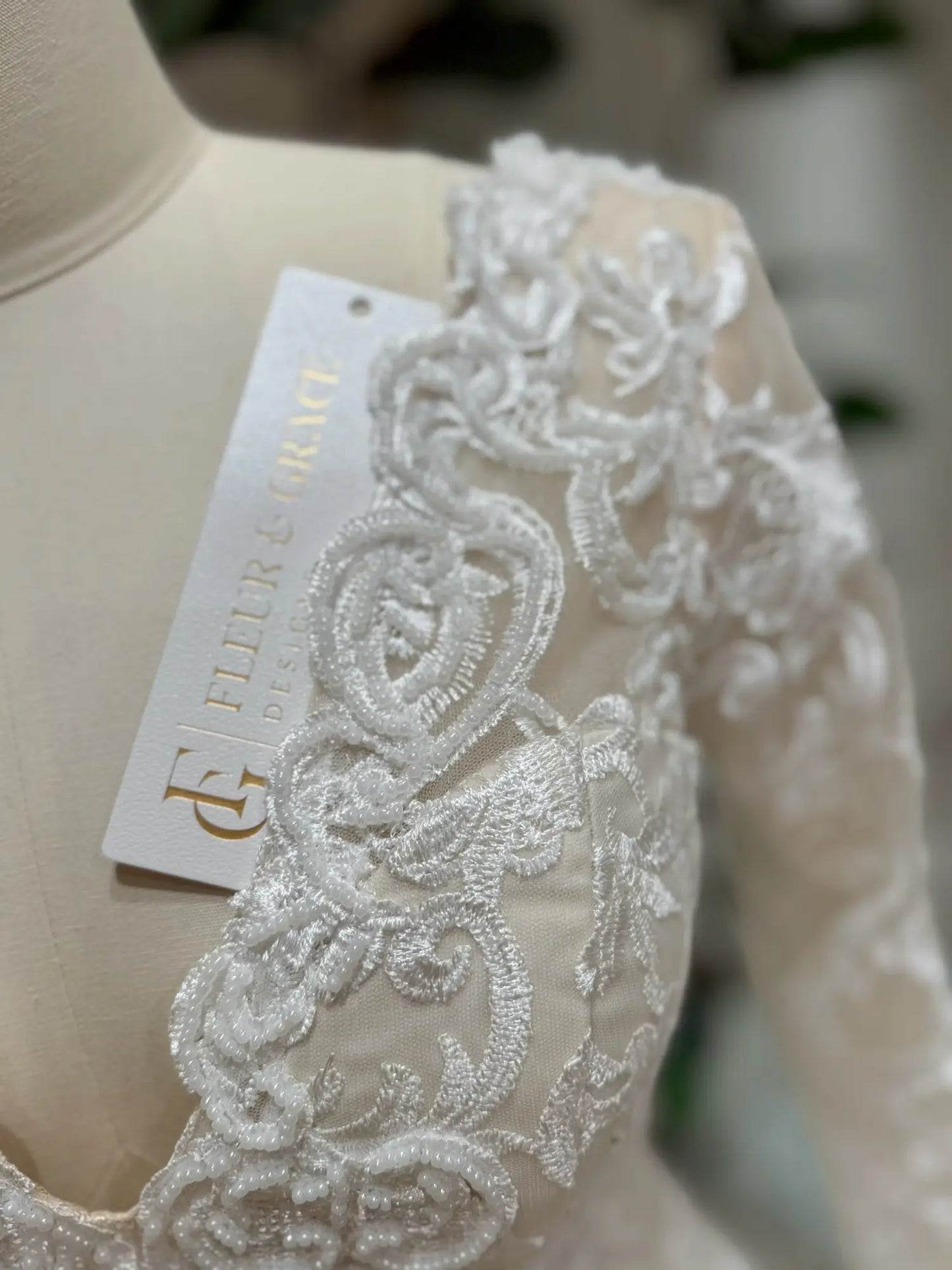 Vera - Beaded Lace Mermaid Wedding Dress with Long Sleeves & Deep V Back