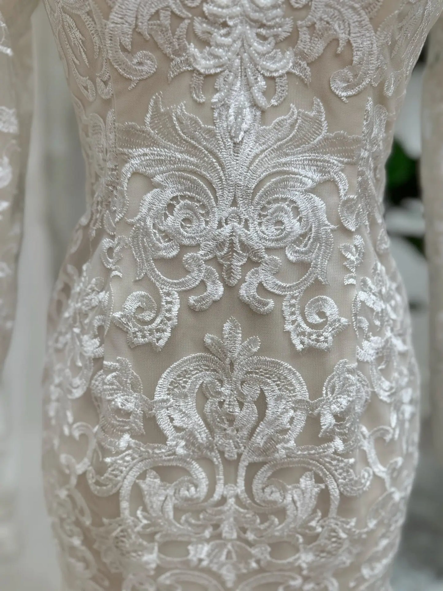 Vera - Beaded Lace Mermaid Wedding Dress with Long Sleeves & Deep V Back