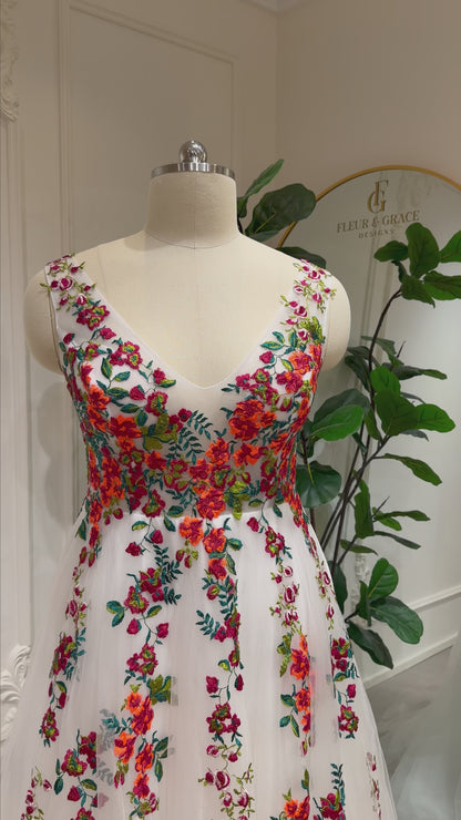 Monica - Colored Floral Embroidered Wedding Dresses