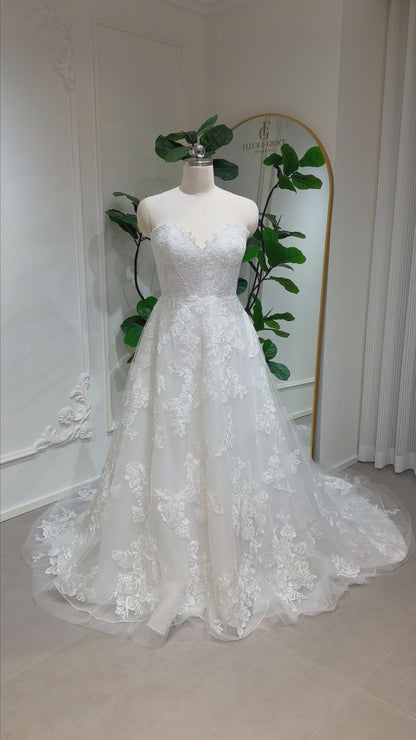 Lacie - Strapless A-Line Lace Wedding Dress with Veil