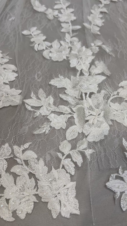 Ayla-Floral Embroiderd Mermaid Wedding Dresses with Sleeves