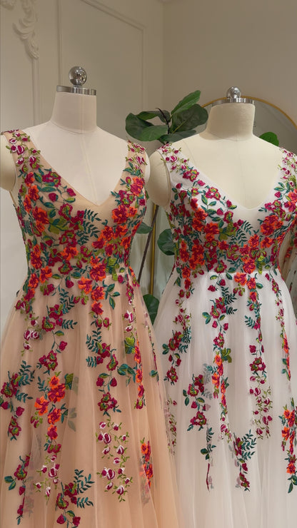 Monica - Colored Floral Embroidered Wedding Dresses