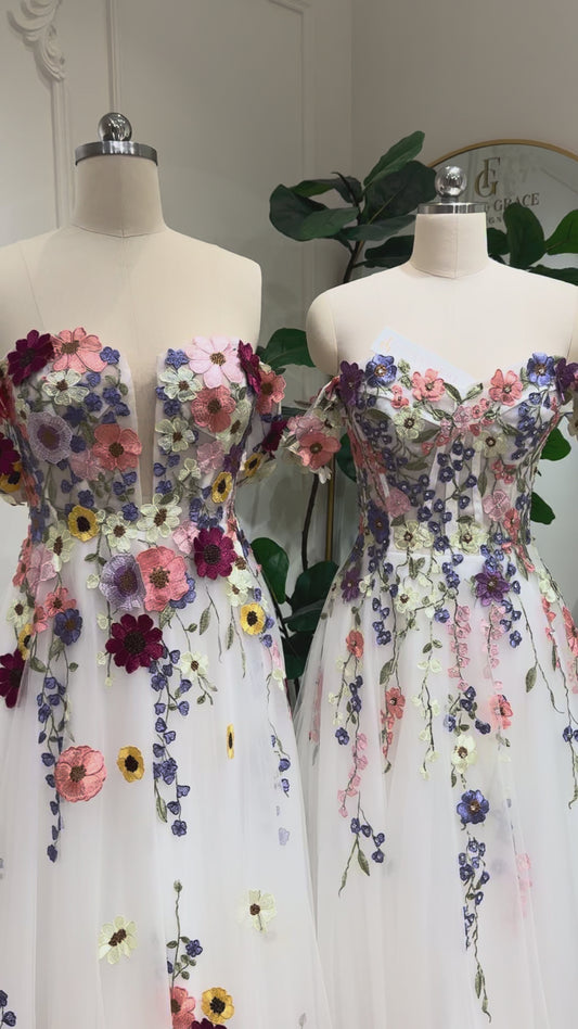 Amber Gown – Colorful Floral Wedding Dresses Off-The-Shoulder